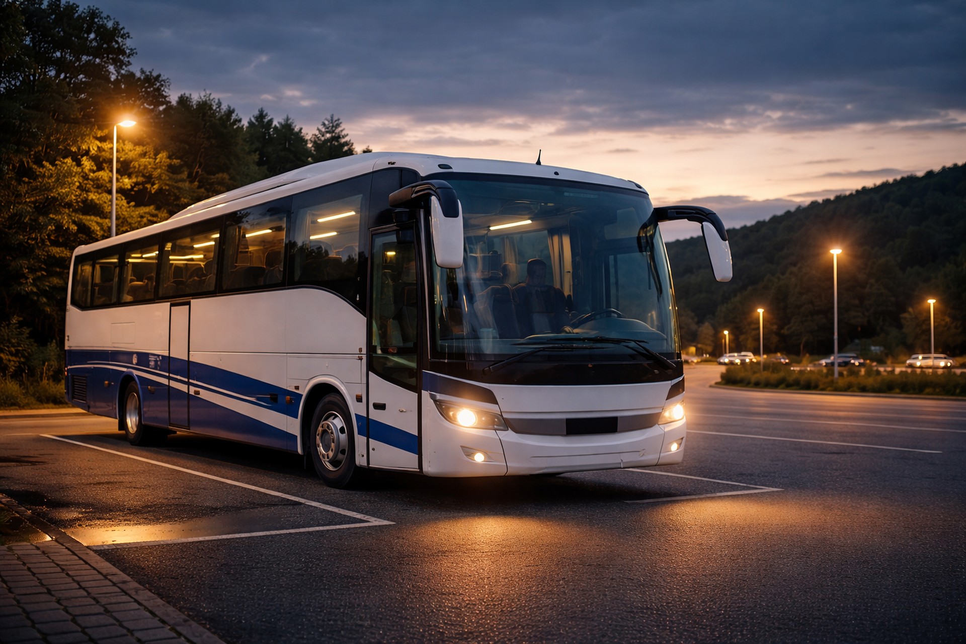 Busfahrer im Cockpit bei ruhiger Fahrt